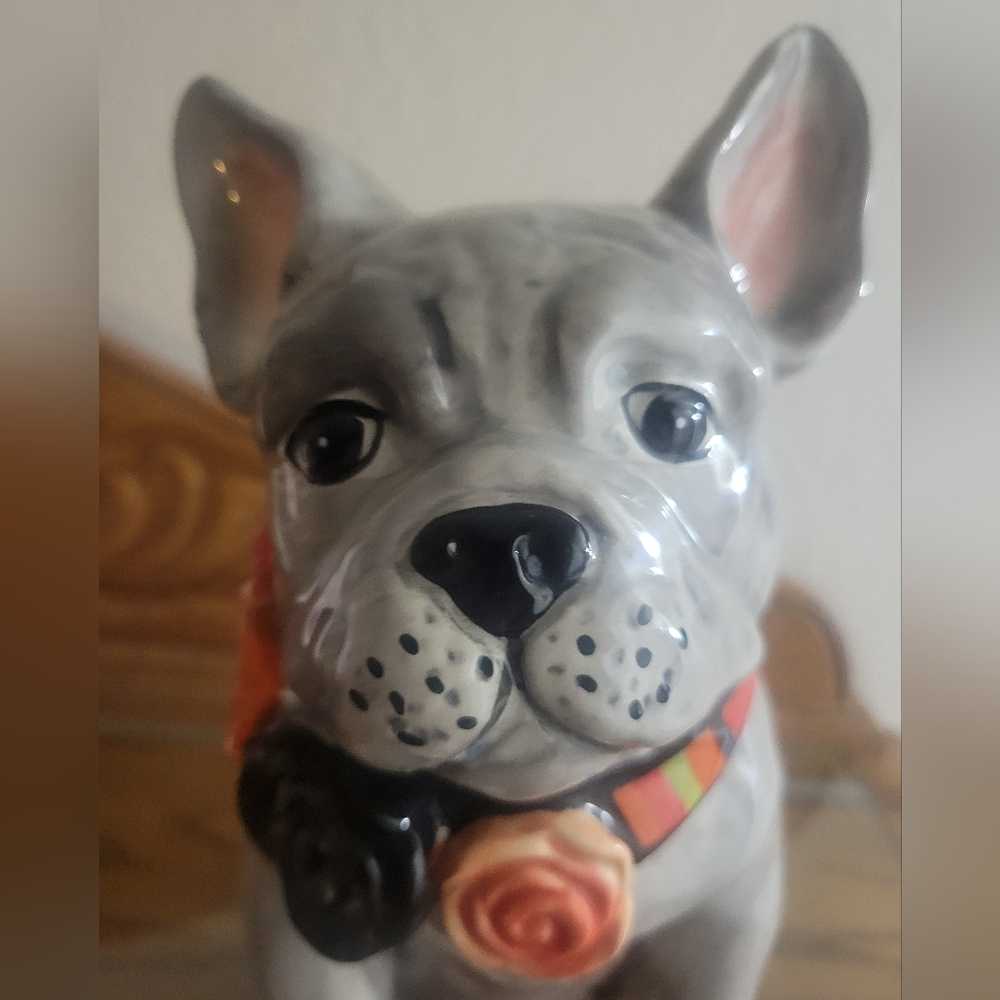 French Bulldog Ceramic Blue Sky Black & Orange Collar Halloween Approx 8" H X 4" - Picture 3 of 12